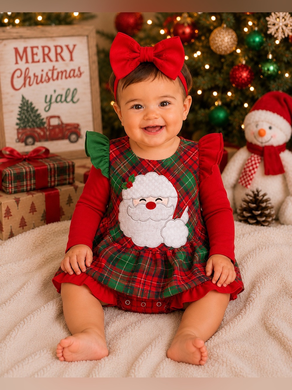 BRAND NEW WITH TAGS Santa Baby Plaid Ruffle Onesie
